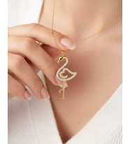 Taşlı Flamingo 14 Ayar Altın Kolye (Gold)