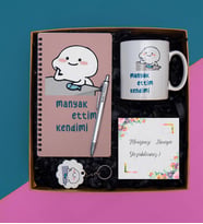 Manyak Ettim Kendimi Defter, Kupa, Kalem, Anahtarlık Hediye Seti (Kırmızı)