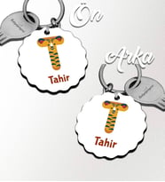 Kişiye Özel T Harfi Hayvanlar Tasarım HDF Dalgalı Anahtarlık (Beyaz)