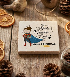 Kişiye Özel Best Teacher Ever Bardak Altlığı Öğretmenler Günü Hediyesi (Krem)
