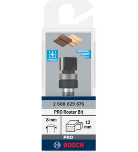 1 x PRO düz freze, üstte kılavuz bilyalı rulmanlı (yumuşak ahşap, sert ahşap, çap 12 mm, profesyonel aksesuar el frezesi, düzeltme yönlendirici)