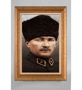Altın Varaklı Paspartulu Çerçeveli Atatürk Tablo sd703