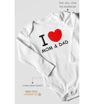 I Love Mom and Dad Baskılı Bebek Zıbını – Çıtçıtlı Body  %100 Pamuk Uzun Kol (Beyaz)