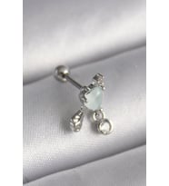 316L Çelik Gümüş Renk Beyaz Minelik Kalp Sallantı Zirkon Taş Detay Tragus Piercing - TJ-PR1229