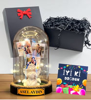 Sizlere Özel 3 Fotoğraflı Yazılı Led Işıklı Fanus - Doğum Günü Hediyesi İyi Ki Doğdun (Model 2)