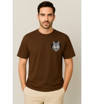 Kurt Desenli Unisex Yarım Kollu Bisiklet Yaka %100 Pamuk Oversize T-shirt (Kahverengi)