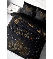 Yılbaşı Nevresim Takım %100 Doğal Pamuk Merry Christmas Çift Kişilik Black