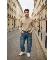 Erkek Kargo Cepli Jean Pantolon (Mavi)