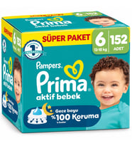 Prima Aktif Bebek Bebek Bezi 6 Beden 13-18 KG Extra Large 152 Adet Süper Aylık Pk
