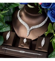 Felicia Zirkon Taşlı Takı Seti Kolye Küpe Bileklik Yüzük Set Düğün Nişan Seti (Silver)