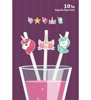 Unicorn Temalı 10'lu Figürlü Pipet Seti