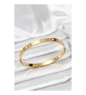 Mey İthalat® 316L Çelik Gold Renk Zirkon Taşlı 65 mm Kadın Kelepçe Bileklik