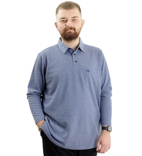 Mode XL Büyük Beden Erkek Sweatshirt Polo Yaka Uzun Kol WAFFLE 23449 İndigo