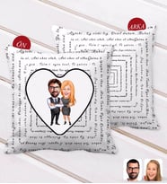 BK Gift Kişiye Özel Sevgililer Karikatürlü 100 Dilde Seni Seviyorum Desenli Dekoratif Kırlent Yastık-100 (Beyaz)