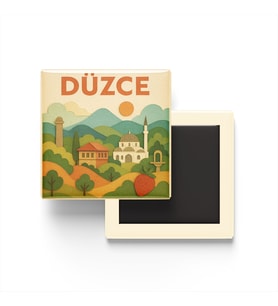 Düzce - Memleket Temalı - Paper Cut Art - Baskılı Buzdolap Magneti Kare - 9x9 cm