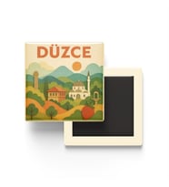Düzce - Memleket Temalı - Paper Cut Art - Baskılı Buzdolap Magneti Kare - 9x9 cm