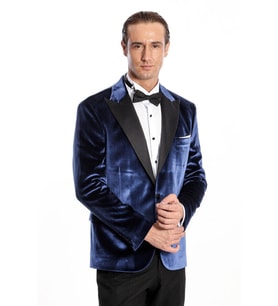 Kadife Slim Fit Mavi Erkek Smokin Ceket - Wessi (Lacivert)