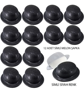 FIRSATKOLİK Mey İthalat® Siyah Renk Simli Melon Yuvarlak Parti Şapkası 12 Adet