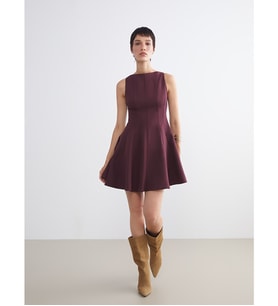 LCW Vision Bordo Bisiklet Yaka Peplum Mini Elbise