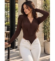 Nido Moda Kadın Kruvaze Yaka Uzun Kollu Body