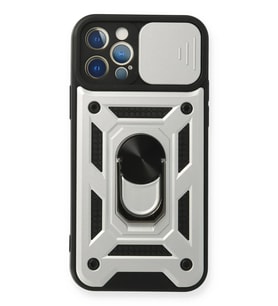 Mey İthalat® iPhone 12 Pro Kılıf Pars Lens Yüzüklü Silikon - Gümüş