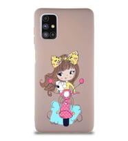 Samsung Galaxy M51 Soft Premier Kapak Vespagirl Tasarımlı Silikon Kılıf - Pudra (Şeffaf)