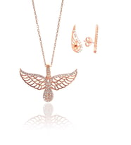 Gümüş rose zirkon taşlı kanat kolye ve küpe seti SGTL11410ROSE