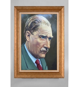 EV İŞYERİ OFİS İÇİN ALTIN ÇERÇEVELİ PASPARTULU ATATÜRK TABLO S602