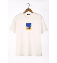 Unisex Ekru Bisiklet Yaka Önü Ducks Baskılı Oversize T-Shirt 22Y-3400762-66