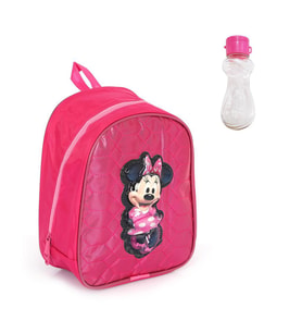 Pembe Parlak Dikişli Minnie Mouse Baskılı Anaokulu Çantası + Suluk - Kreş Çantası (Karışık)
