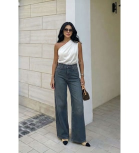 Kadın İndigo Yüksek Bel Wide Leg Jean Pantolon