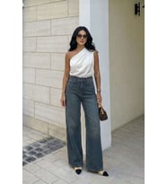 Kadın İndigo Yüksek Bel Wide Leg Jean Pantolon