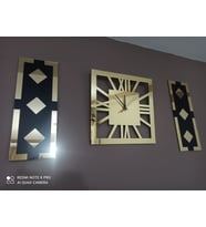 Şık ve Modern Dekoratif Tablo Duvar Saati 3 Parça Gold