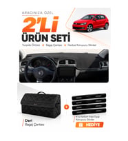 e-biz VOLKSWAGEN POLO (2009-2019) Uyumlu Torpido Örtüsü + Deri Bagaj Çantası Seti - Siyah - VW021