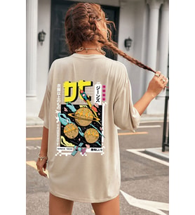 Unisex Tokoyaki Baskılı T-shirt (Bej)