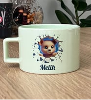 Kişiye Özel 3D Efektli Tatlı Ayıcık Hediye Pastel Fincan İsimli İsim Yazılı (Yeşil)