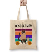 Mothers Day 2021 Best CAT MOM ever Funny 2021 Bez Çanta Uzun Saplı