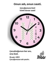 İsme Özel H Harfli Pembe Çocuk Odası Duvar Saati Orta Boy 30 cm Siyah Camlı Sessiz