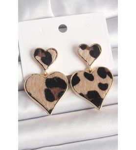 Pirinç Gold Renk Sallantı Leopar Kalp Model Kadın Küpe 5886