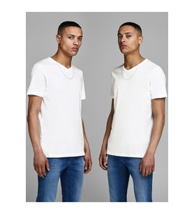 Jack & Jones Beyaz 2li Paket V Yaka Tshirt - 12133914 (Turuncu)