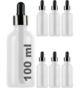 100 ml Metal Kapaklı Damlalık Dropper Şişesi Serum 100 cc Cam Şişe 6 Adet (Siyah Kapak, Şeffaf)