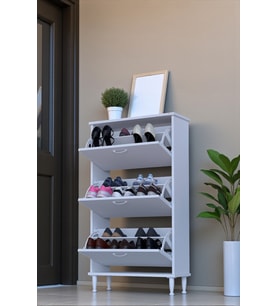 Eliusta Duru 72 cm Genişlikte Beyaz Renk Ayaklı Ayakkabılık Antre/Kapı Önü 72x127x26 cm Ayakkabılık