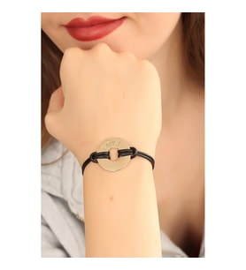 Mey İthalat® LOVE (Aşık) Siyah Deri İpli Unisex Mood Bileklik
