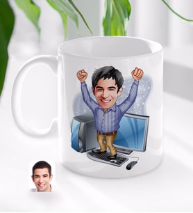 BK Gift Kişiye Özel Erkek Bilişim Teknolojileri Öğretmeni Karikatürlü Beyaz Kupa Bardak-1