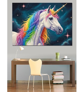 Uzayda Renkli Tekboynuzlu Unicorn At Dekoratif Kanvas - Mdf Ahşap Tablo