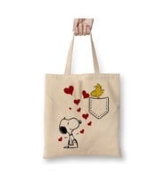 Love Snoopy Beyaz Bez Çanta Uzun Saplı Alışveriş Çantası Plaj Çantası