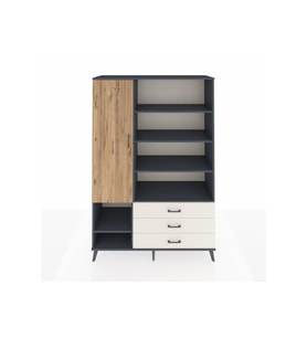 Hyperion Dolap 9 Raflı 3 Çekmeceli Tek Kapaklı  132x44x195 Antrasit-Çam/Aytaşı