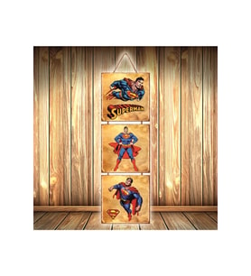 Superman Tasarımlı Üçlü Retro Ahşap Poster Ü431
