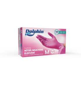 Dolphin Tek Kullanımlık Pembe Nitril Eldiven - Muayne Eldiveni Medium Orta Boy - 100'lü Paket