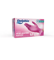 Dolphin Tek Kullanımlık Pembe Nitril Eldiven - Muayne Eldiveni Medium Orta Boy - 100'lü Paket